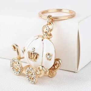 White crystal pumpkin carriage bag charm keychain